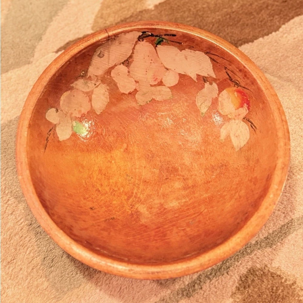 MCM Boho Vintage Hand-Painted Munising Wooden Bowl – 12”